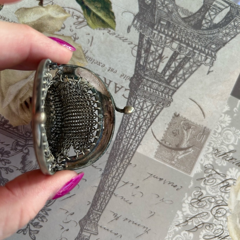 GERMAN SILVER VICTORIAN ART NOUVEAU chatelain purse - Picture 4 of 4